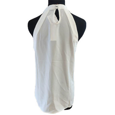 Hollow Out White 100% Viscose Women'S Tank Tops With Round Collar
